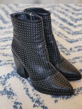 Studded Black Women's Ankle  Bootie, Size 6